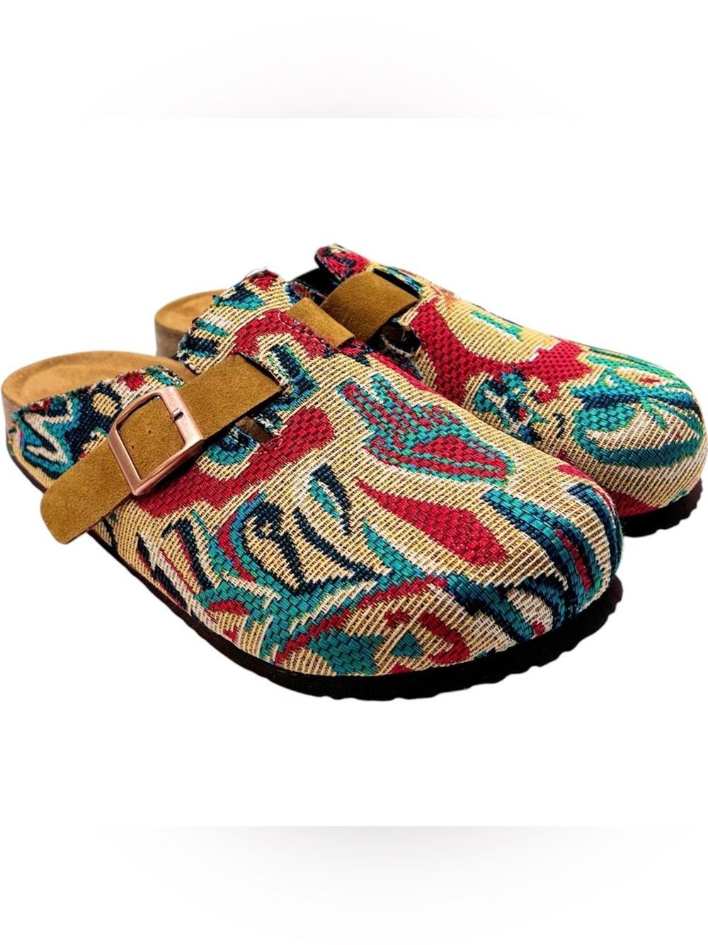 Tapestry Boho Size 42 (10.5) Birkenstock Type Clogs Slides Sandals Buckle Strap
